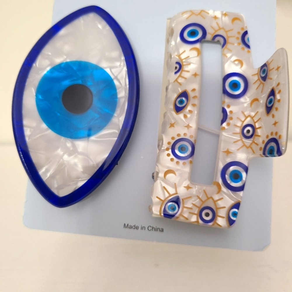 Sunday State Blue White Gold Evil Eye Hair Claw Clip
